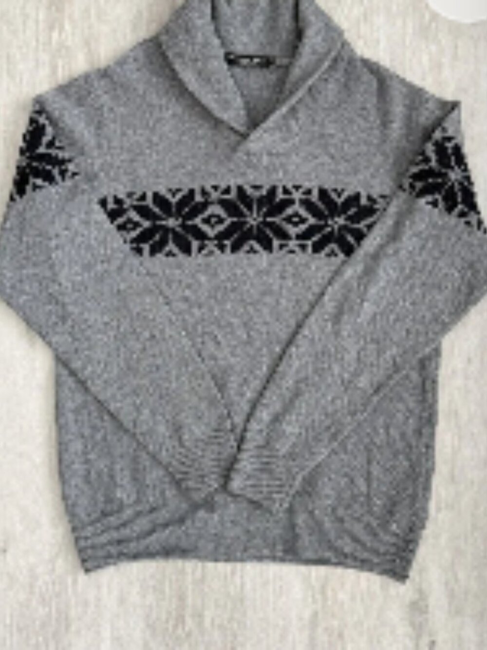 Men's Gray Quarter Zip Knit Sweater with Fair Isle Pattern